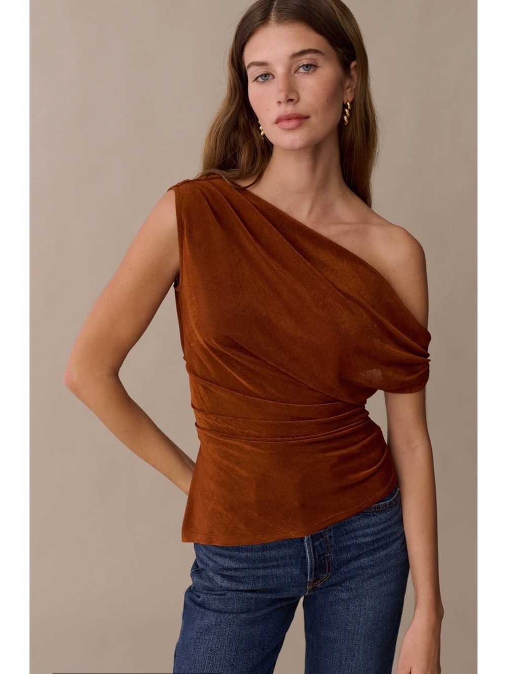 Kourt by Few Moda Myrine One-Shoulder Asymmetrical Top Size 4 Rust